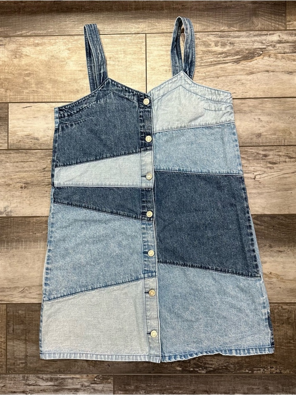 GAP Two-Tone Patchwork Denim Dress in Light and Dark Blue